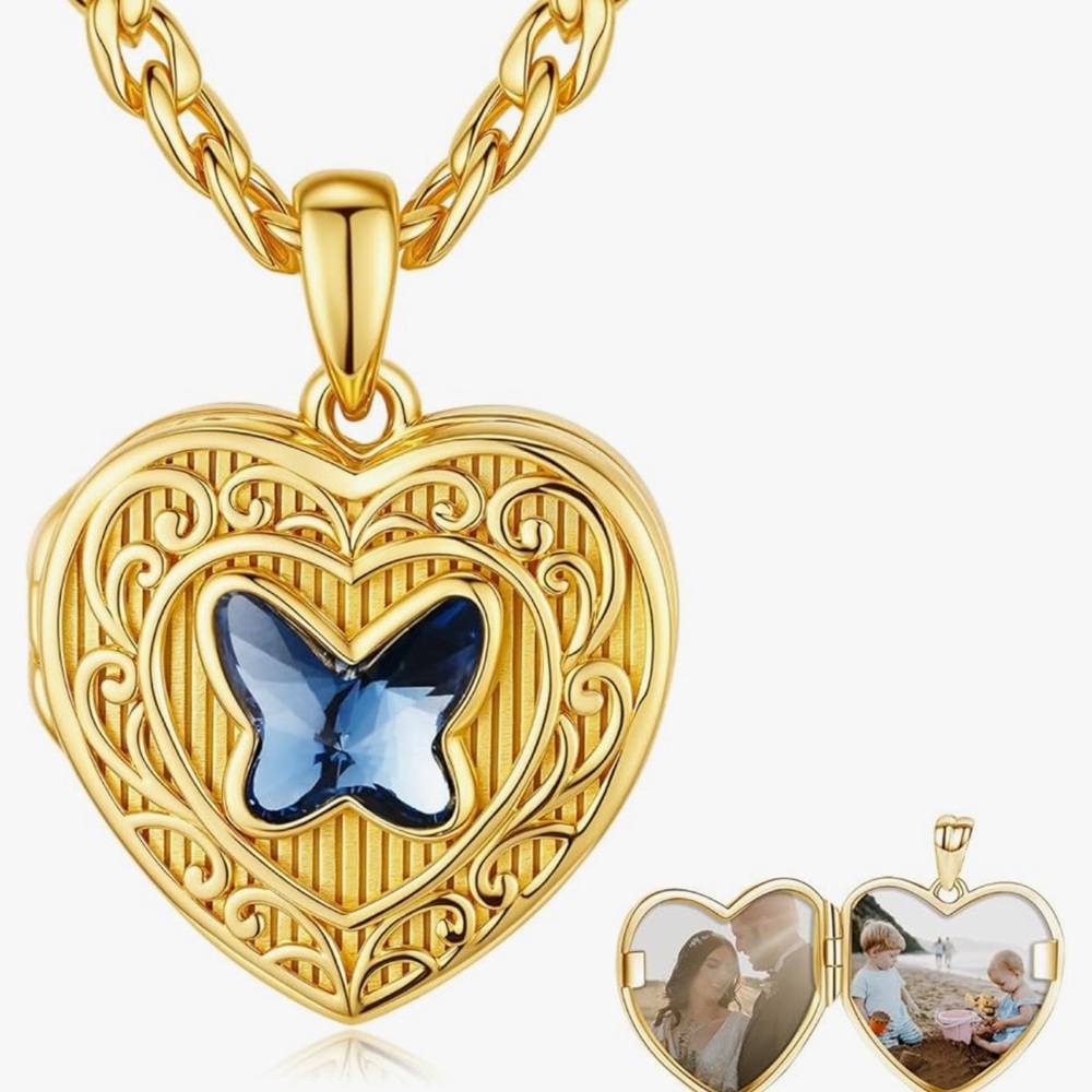 Gold Butterfly Locket Necklace
